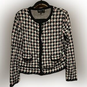 Jones New York Black and Pink Houndstooth Cardigan
